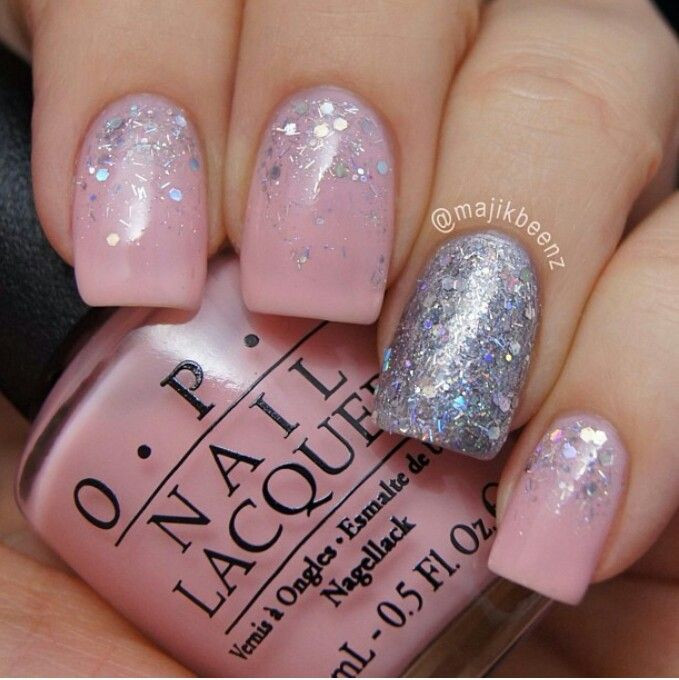 Pink And Silver Glitter Nails
 Pretty pink and silver nails Nails & Toes