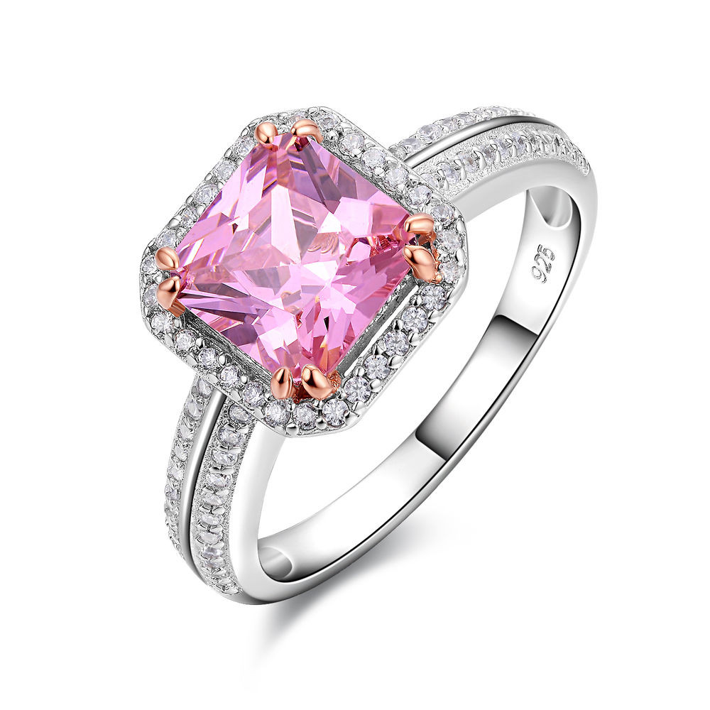 Pink Gemstone Rings
 2 35Ct 925 Sterling Silver Princess Cut Pink Sapphire