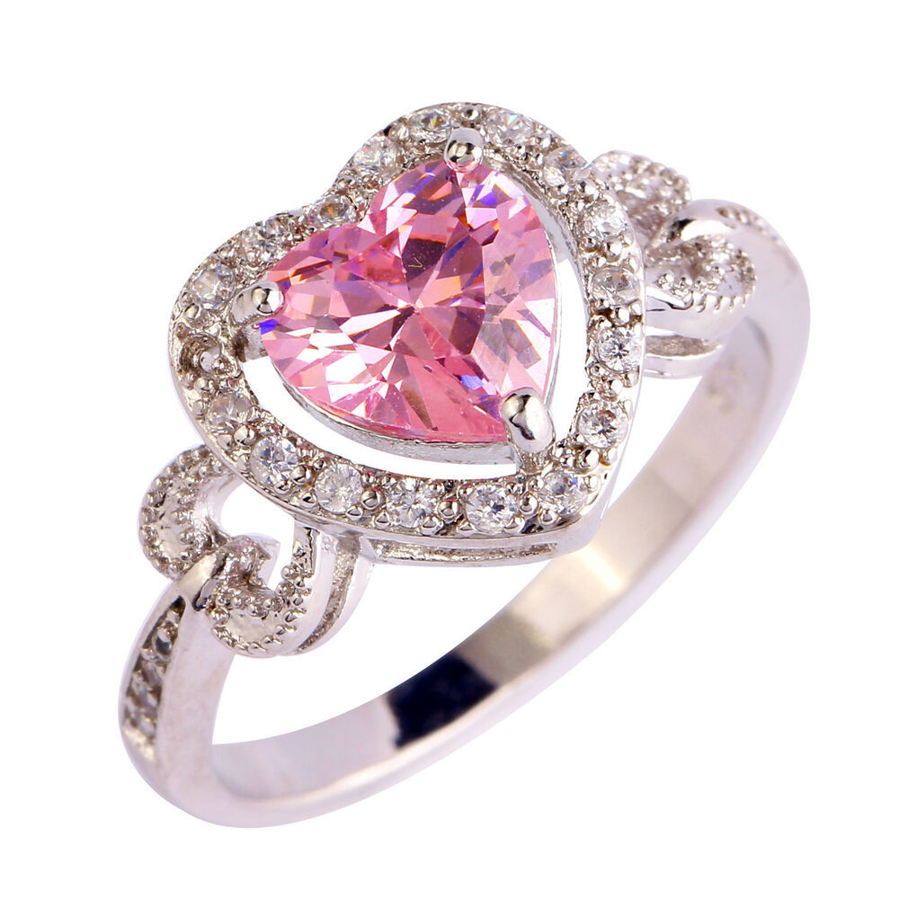 Pink Gemstone Rings
 Wedding Heart Cut Pink & White Topaz Gemstone Silver Ring