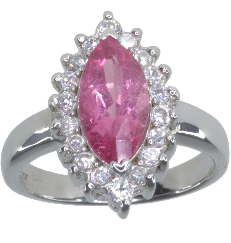 Pink Gemstone Rings
 Pink Tourmaline Gemstone Marquise Sterling Silver Ring
