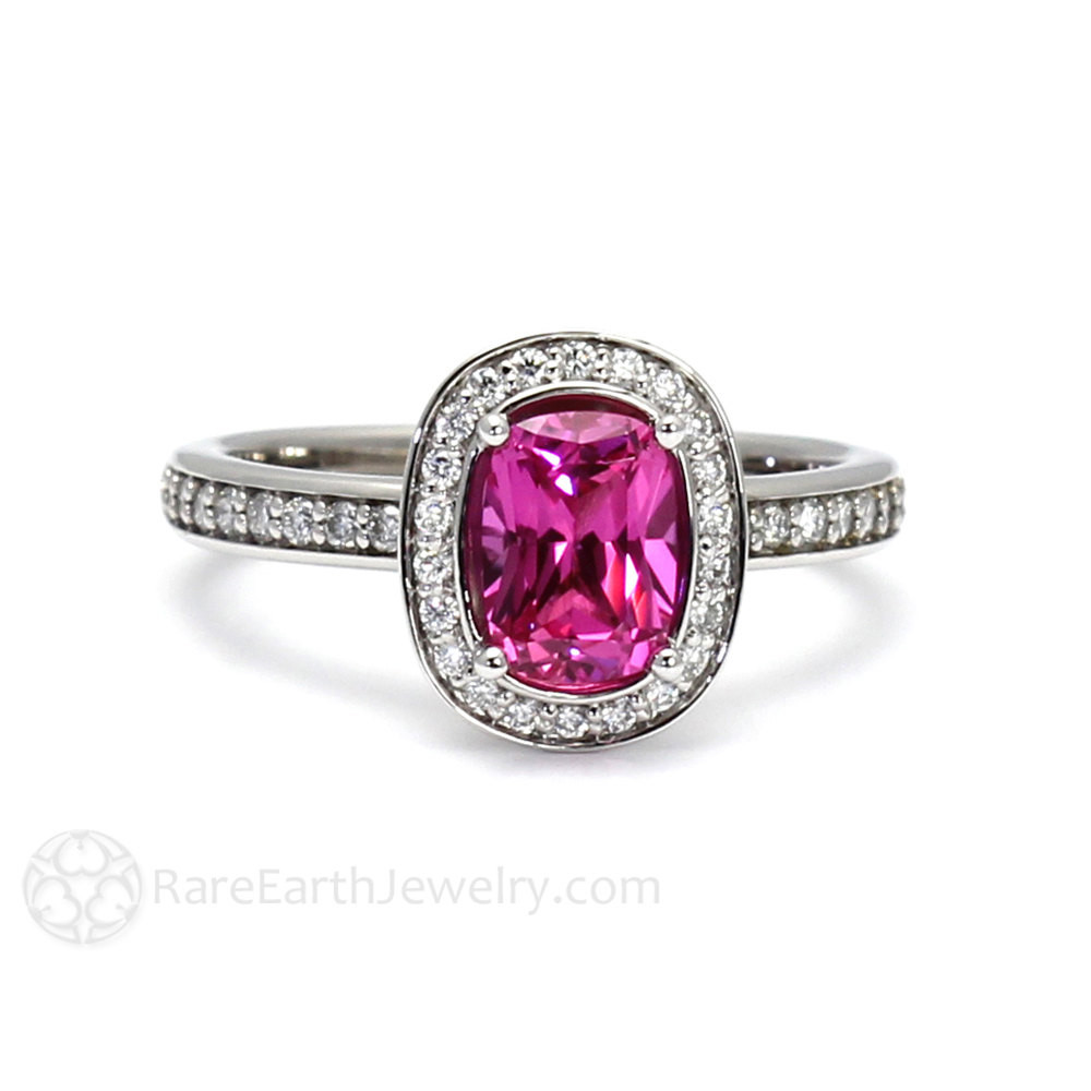 Pink Gemstone Rings
 Hot Pink Sapphire Ring Cushion Pink Sapphire Engagement Ring