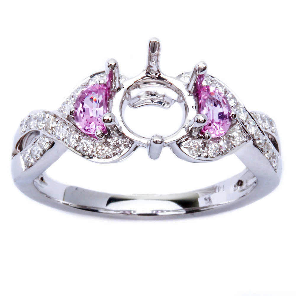 Pink Gemstone Rings
 Twisted Prong 64ct Pink Sapphire Gemstone Diamond Semi