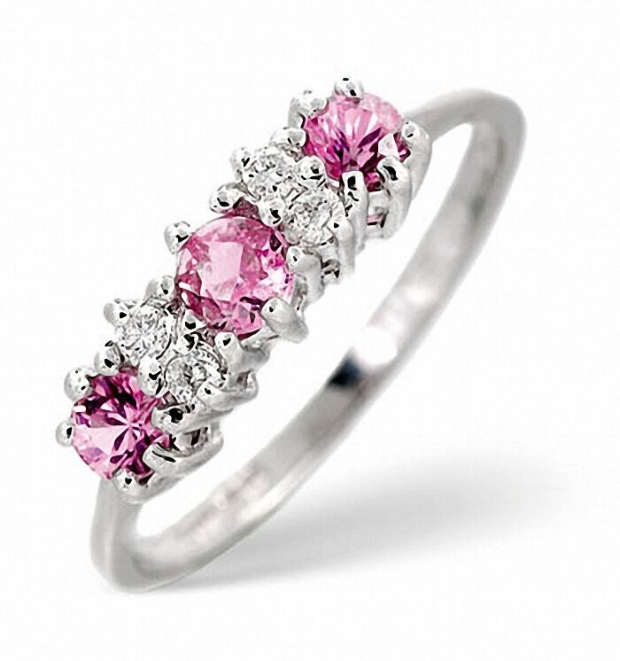 Pink Gemstone Rings
 Pink Sapphire and Diamond Engagement Ring Three Stone