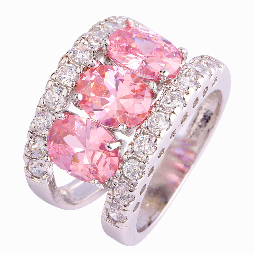 Pink Gemstone Rings
 Stylish Pink White Topaz Gemstone Silver Fashion Jewelry