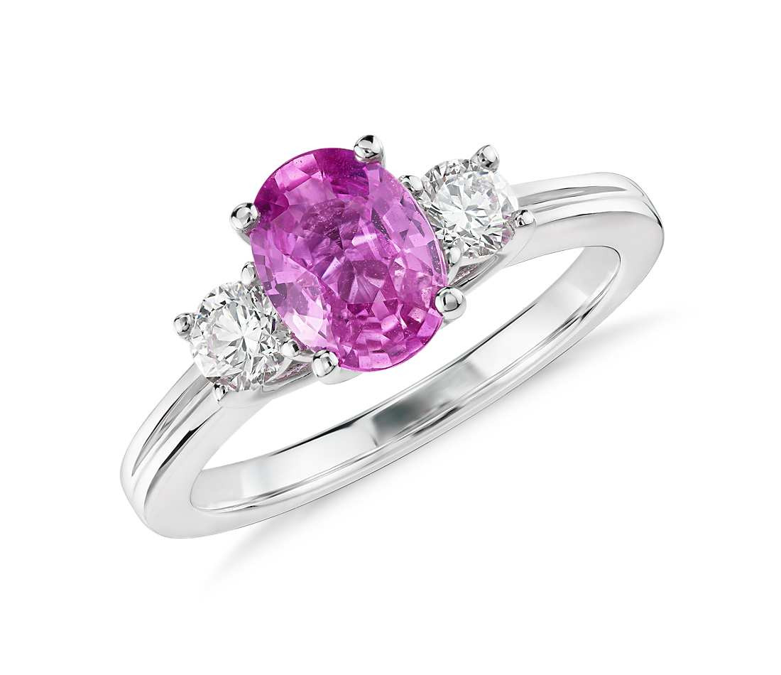 Pink Gemstone Rings
 Oval Pink Sapphire and Diamond Ring in 18k White Gold