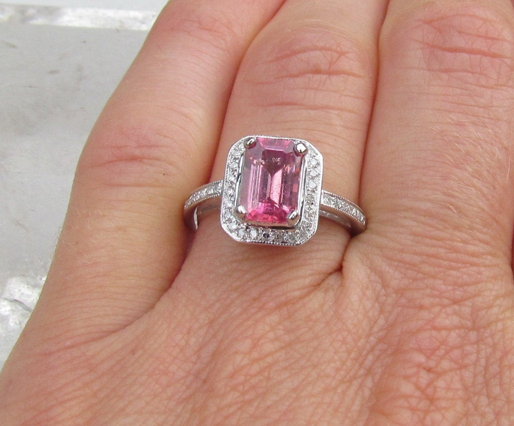 Pink Gemstone Rings
 Pink Sapphire Engagement Ring Emerald Cut Pink by