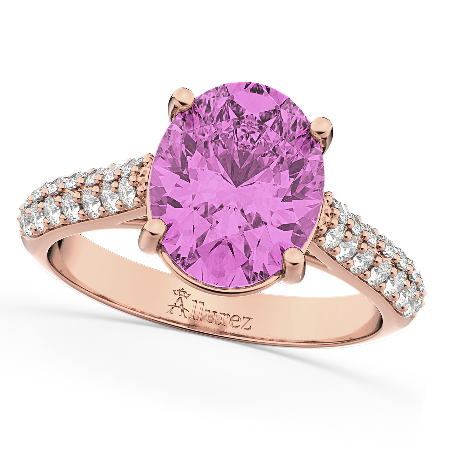 Pink Gemstone Rings
 Oval Pink Sapphire & Diamond Engagement Ring 14k Rose Gold