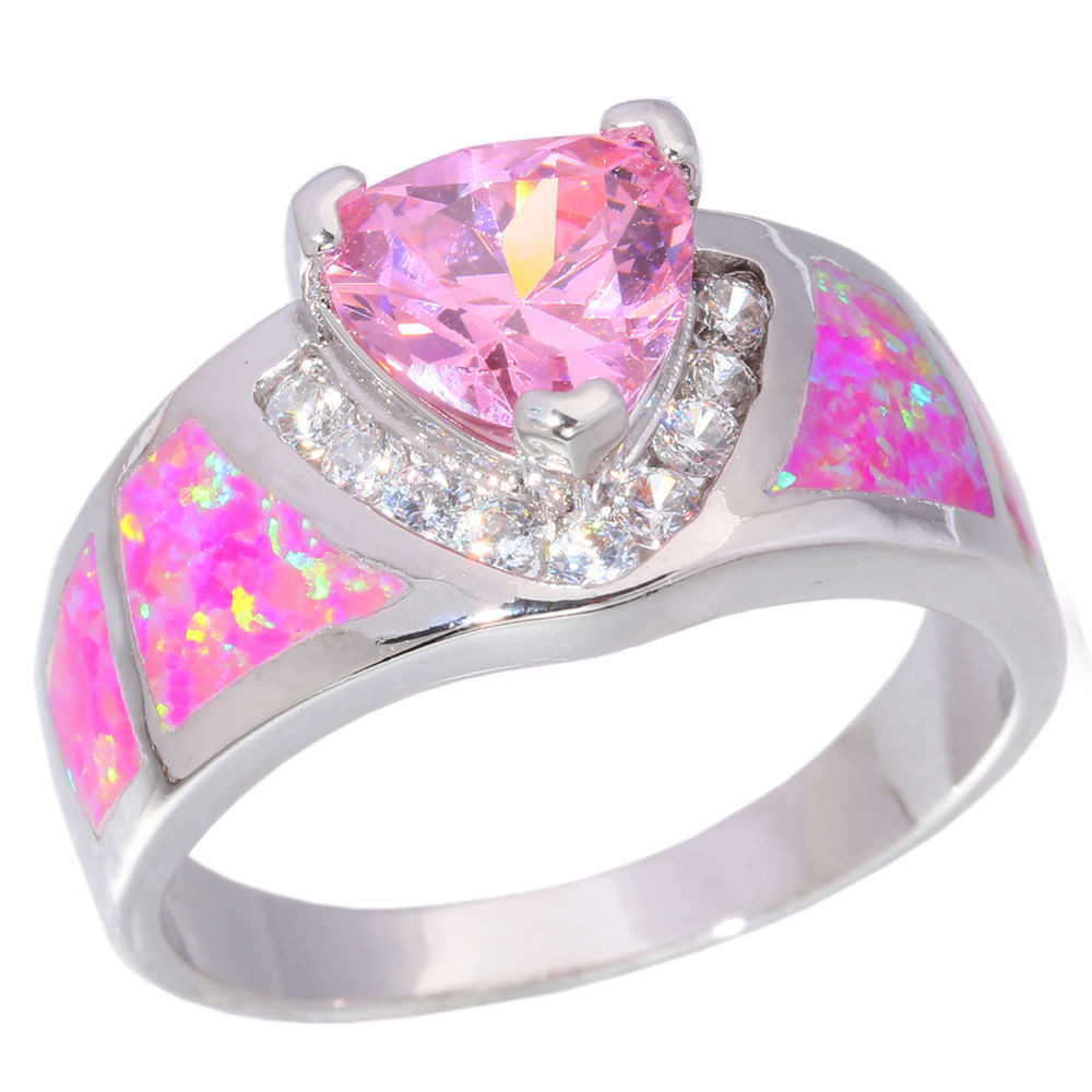 Pink Gemstone Rings
 Pink Fire Opal Pink Topaz CZ Women Jewelry Gemstone Silver