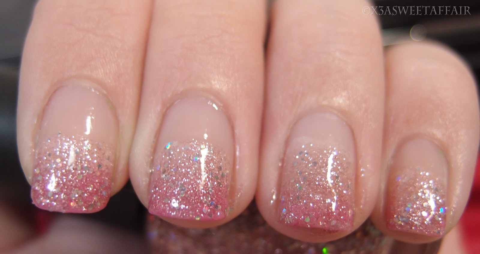 Pink Glitter Ombre Nails
 x3ASweetAffair Naturally Nails Pink ombre glitter