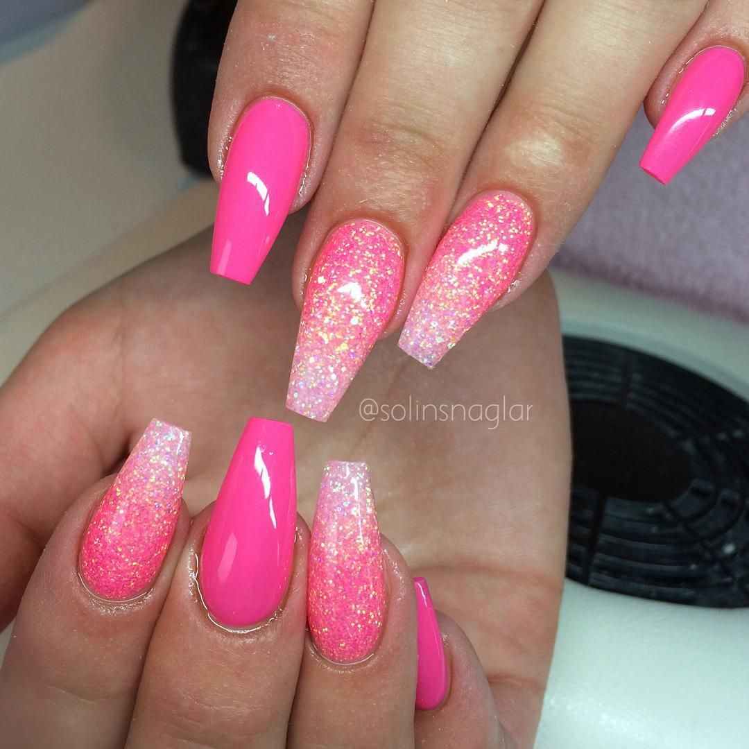 Pink Glitter Ombre Nails
 Lollipop pink glitter ombre nails