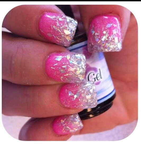 Pink Glitter Ombre Nails
 Pink n glitter ombre nails