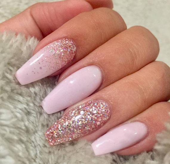 Pink Glitter Ombre Nails
 15 NAIL SHAPES Glitter Blush Pink Ombre Glitter Hand