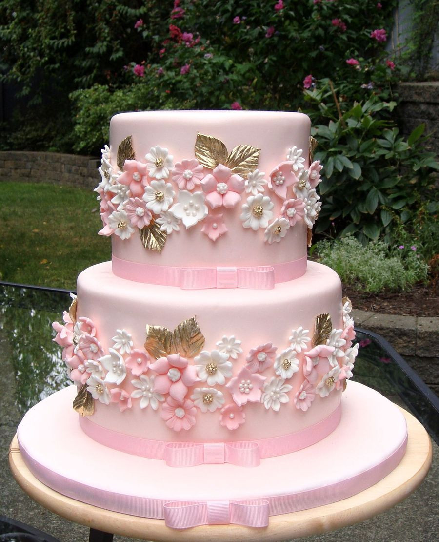 Pink Wedding Cakes
 Pink And Gold Wedding Cake CakeCentral