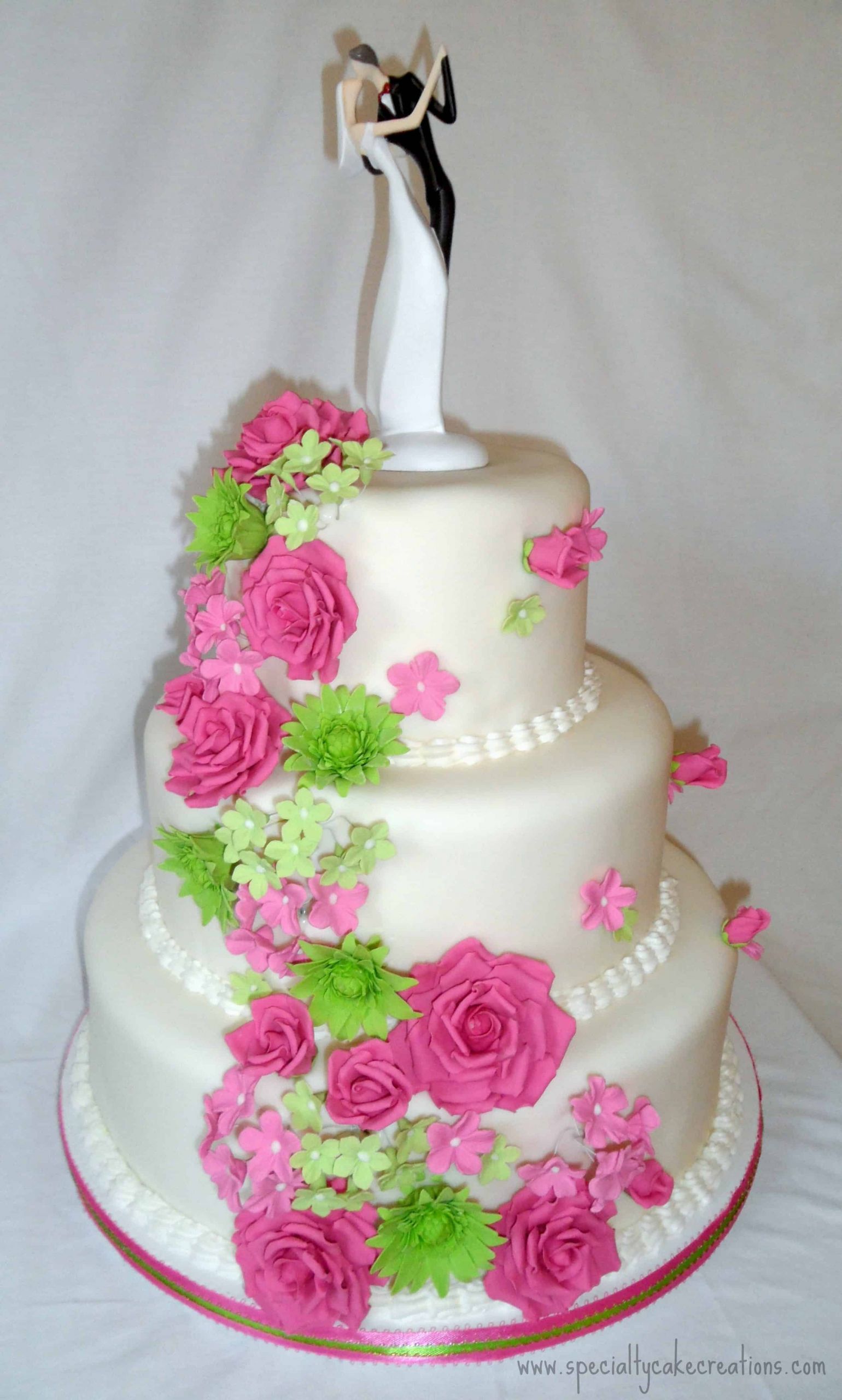 Pink Wedding Cakes
 Hot Pink and Lime Green Cascading Flowers Wedding Cake