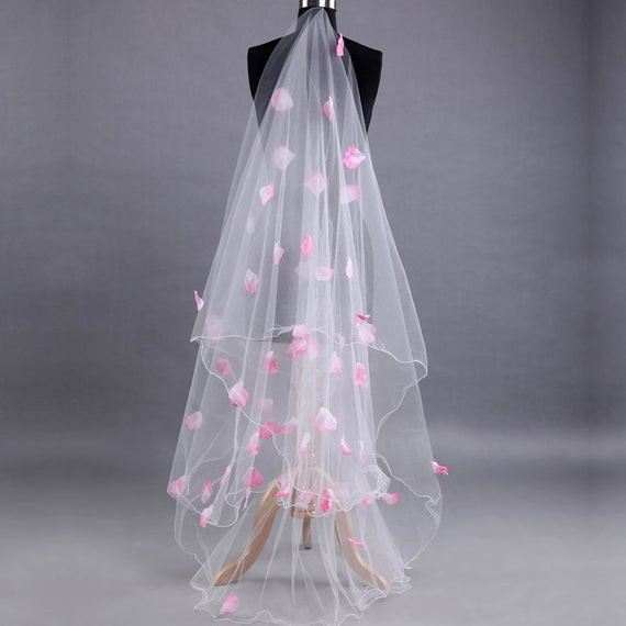 Pink Wedding Veil
 Bride veil pink flowers pink petal wedding veil