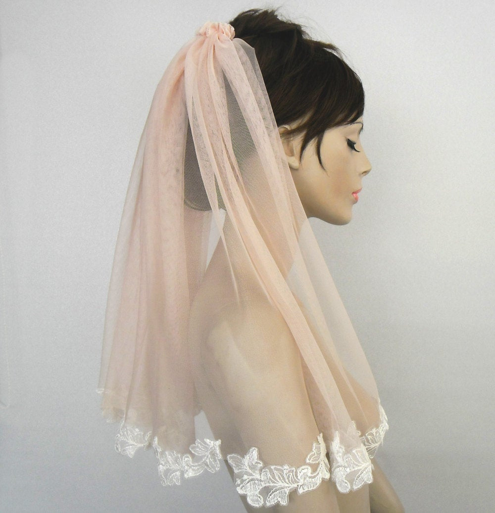 Pink Wedding Veil
 Bridal Tulle Veil Soft Blush Pink Rose Quartz Lace Applique