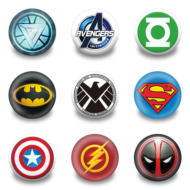 Pins Logo
 9pcs Avengers Logo Cartoon Pins Printed Badges Round