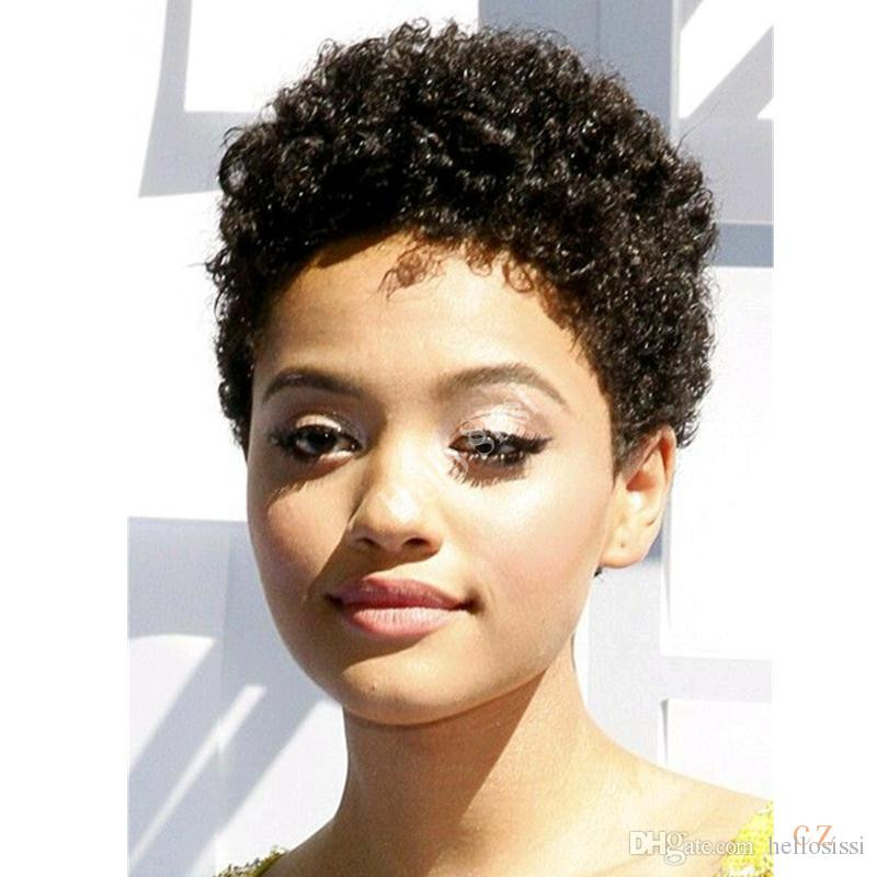 Pixie Cut On Natural Black Hair
 Afro Kinky Curly Celebrity Wig Pixie Cut Glueless Pixie