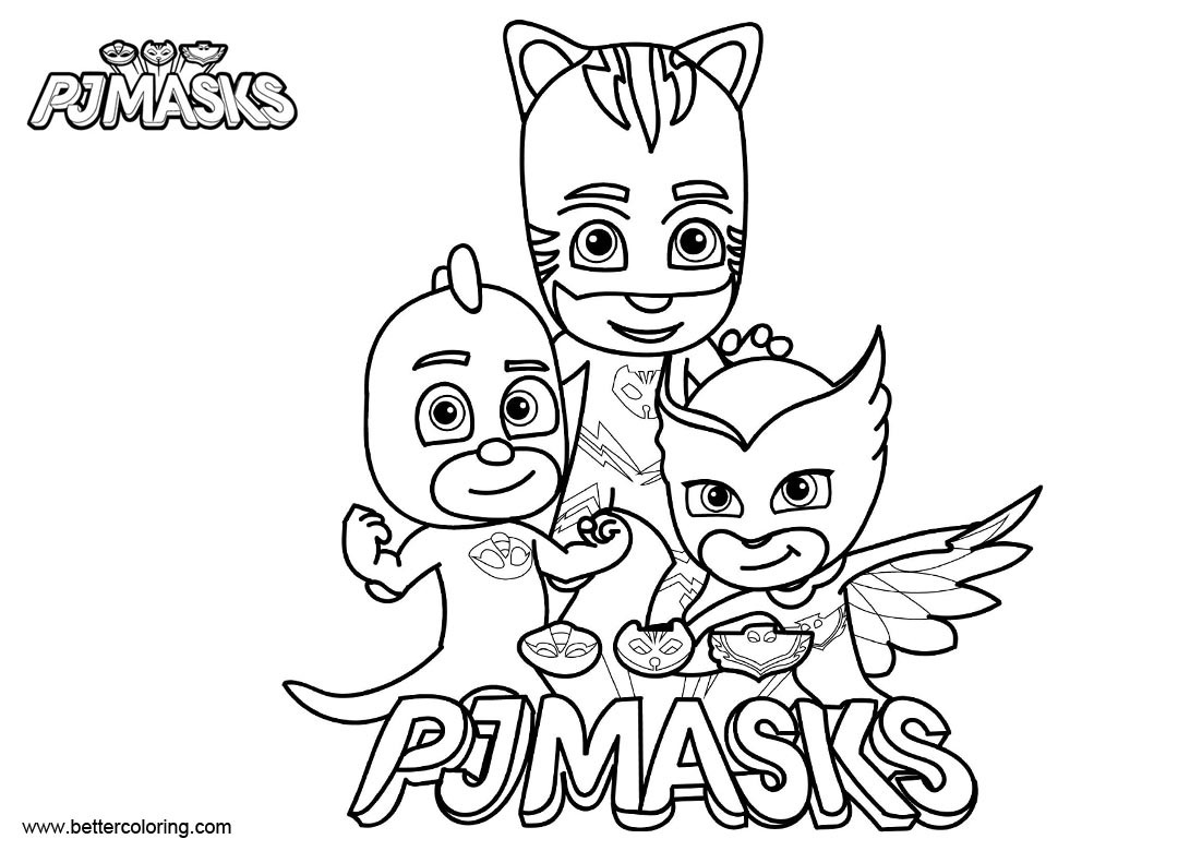 Pj Masks Coloring Pages Printable
 PJ Mask Characters Coloring Pages Clipart Black and White