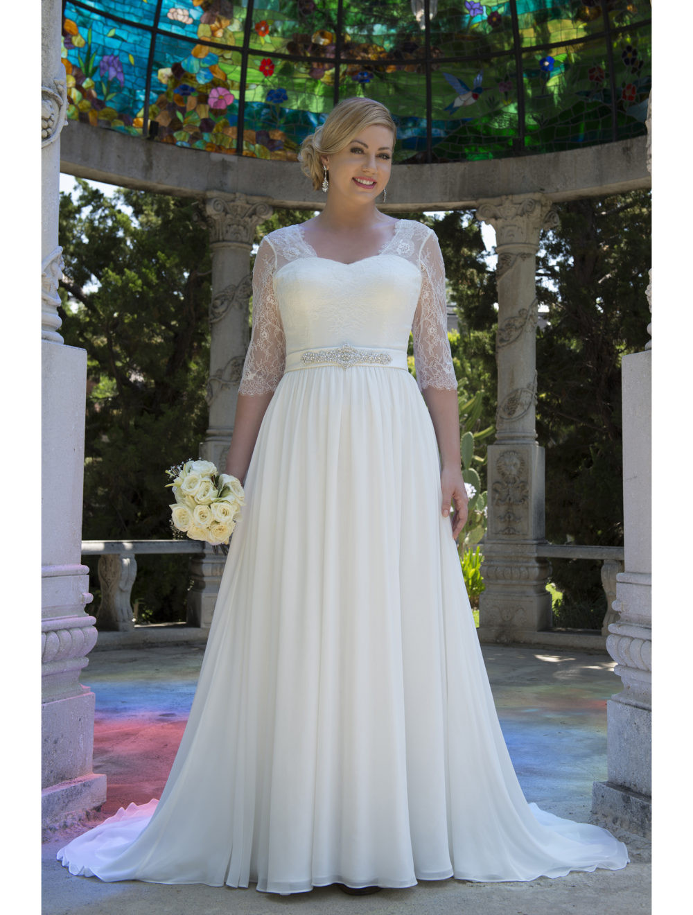Plus Size Wedding Gowns With Sleeves
 Informal Lace Chiffon Modest Plus Size Wedding Dresses