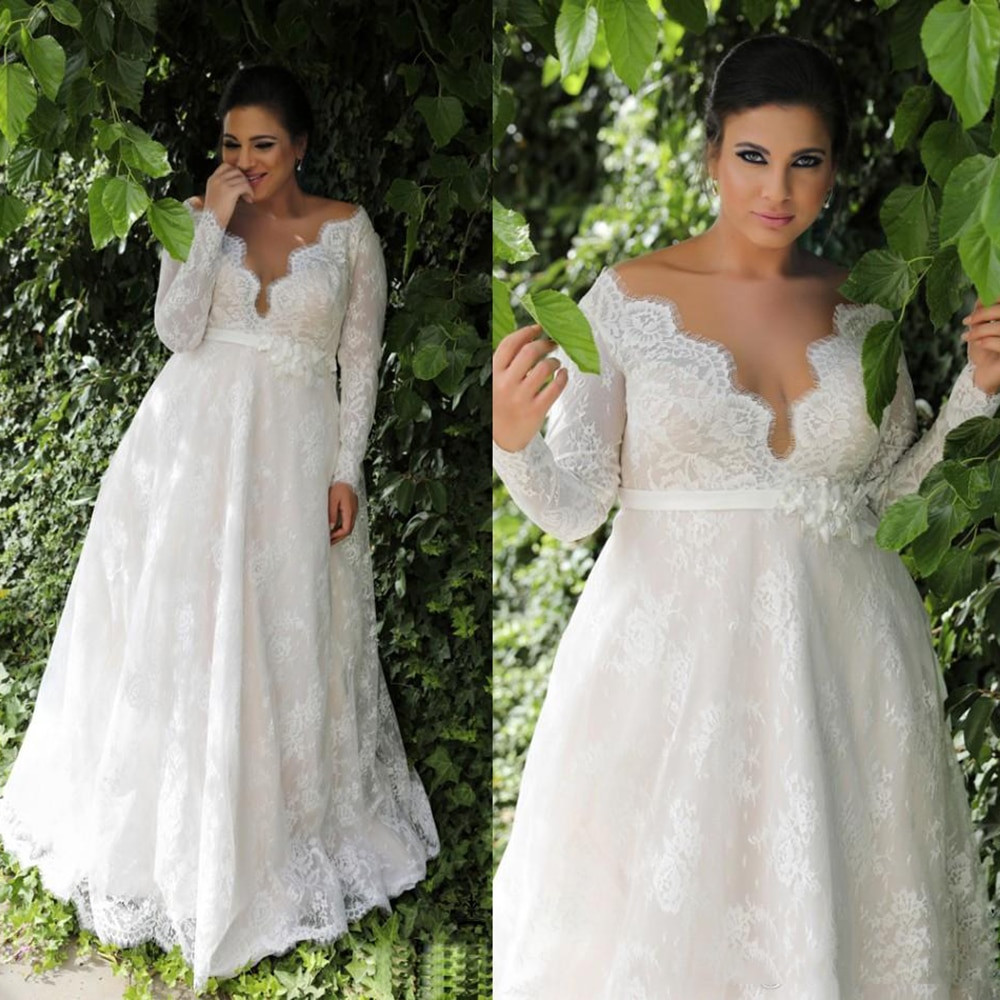 Plus Size Wedding Gowns With Sleeves
 Aliexpress Buy Plus size Lace Wedding Dress Long
