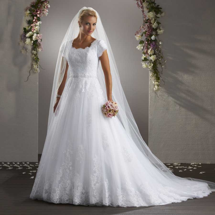 Plus Size Wedding Gowns With Sleeves
 Vestido de Noiva Casamento Cathedral Train Modest Bridal