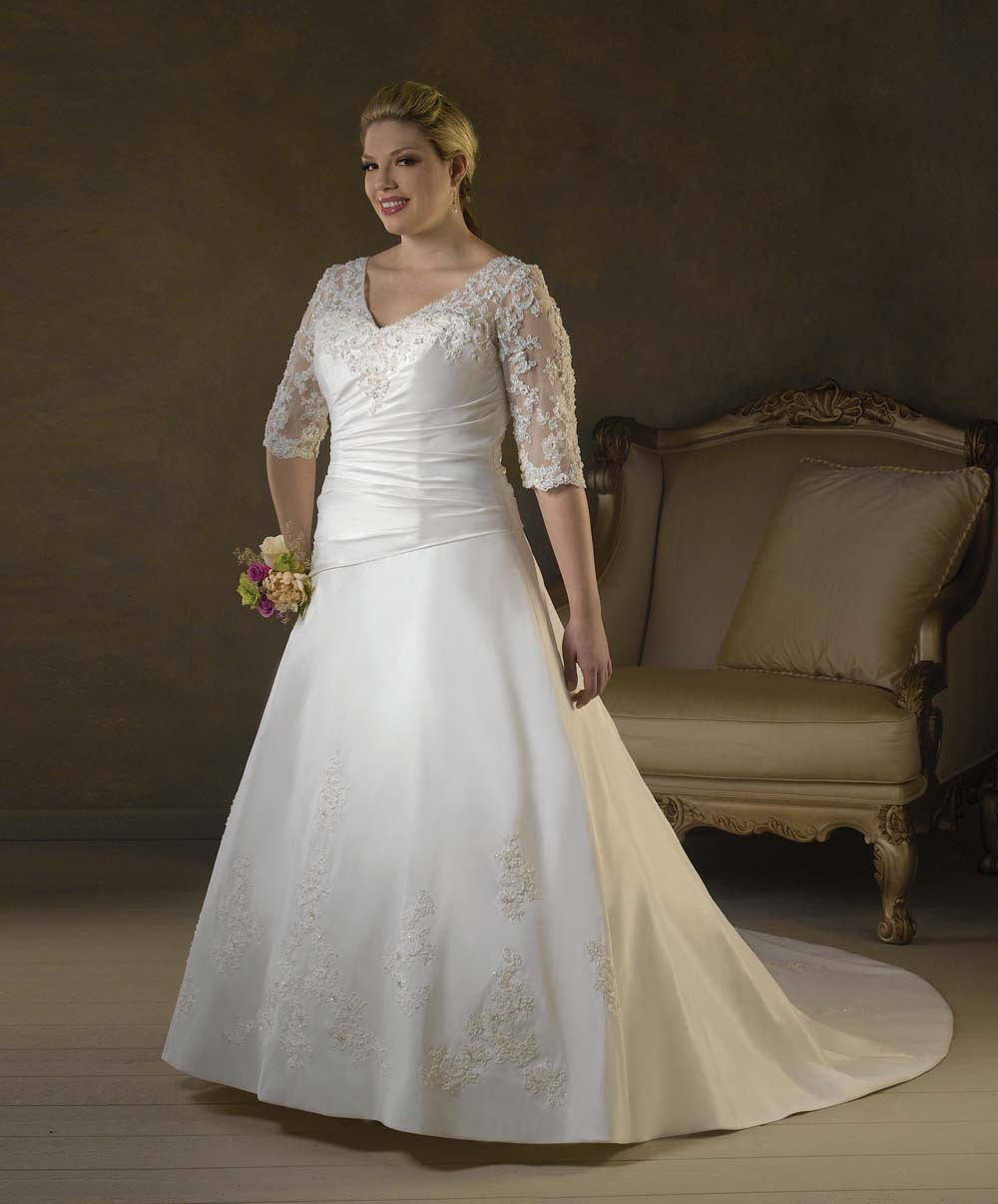Plus Size Wedding Gowns With Sleeves
 Plus Size 3 4 Lace Sleeves Wedding Dress Gown