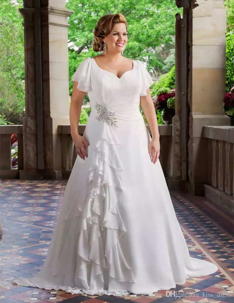 Plus Size Wedding Gowns With Sleeves
 2017 New Plus Size Wedding Dresses Short Sleeve V Neck