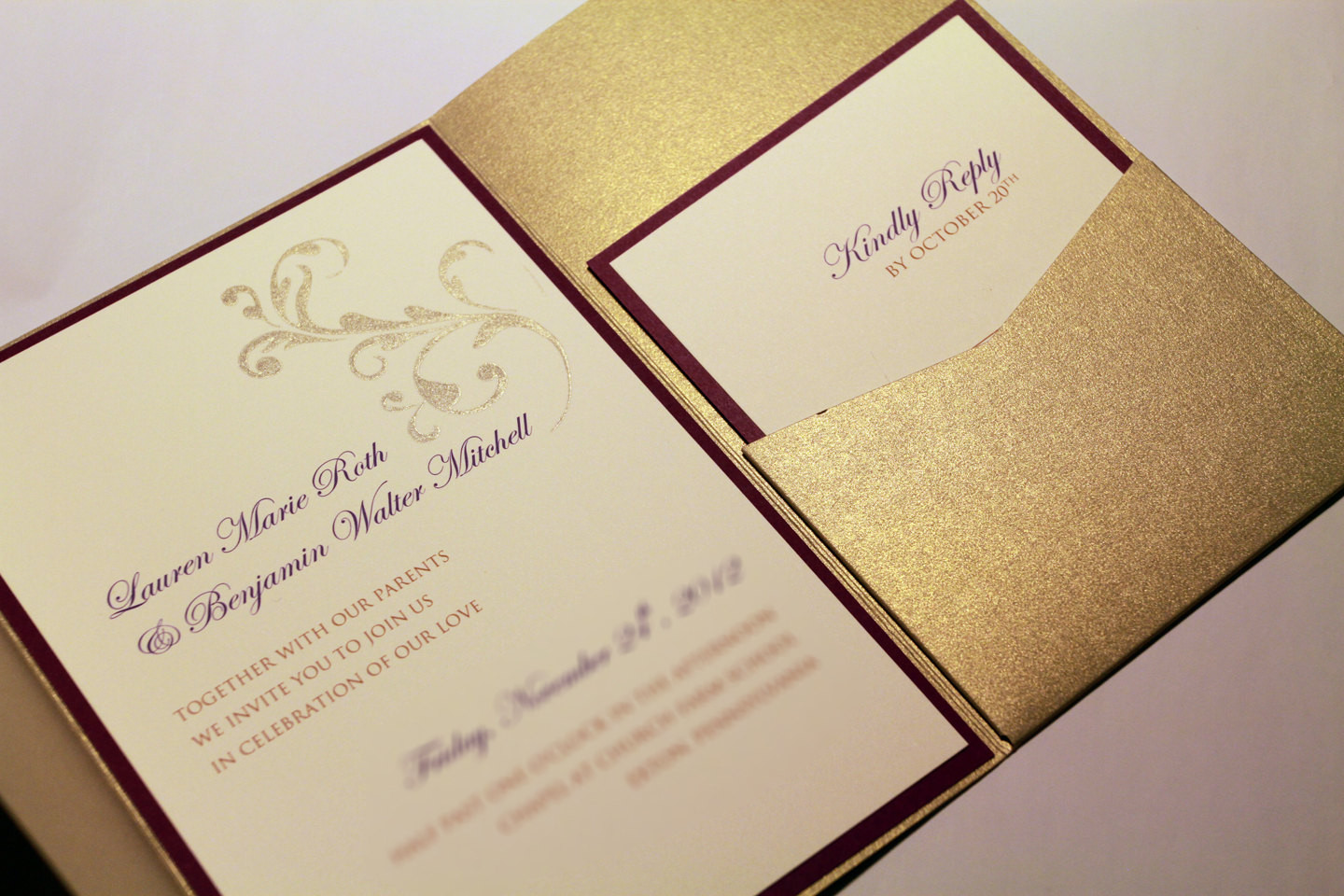 Pocket Invitations Wedding
 Gold Shimmer Pocketfold Invitation Suite Custom