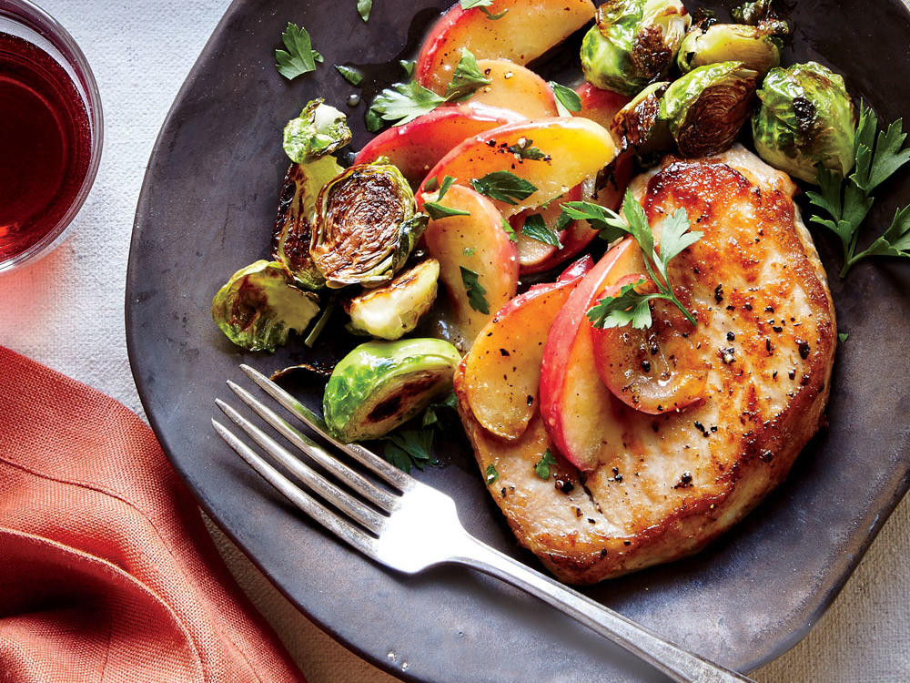 Pork Chop Dinners For Two
 Pork Chops with Sautéed Apples and Brussels Sprouts Recipe