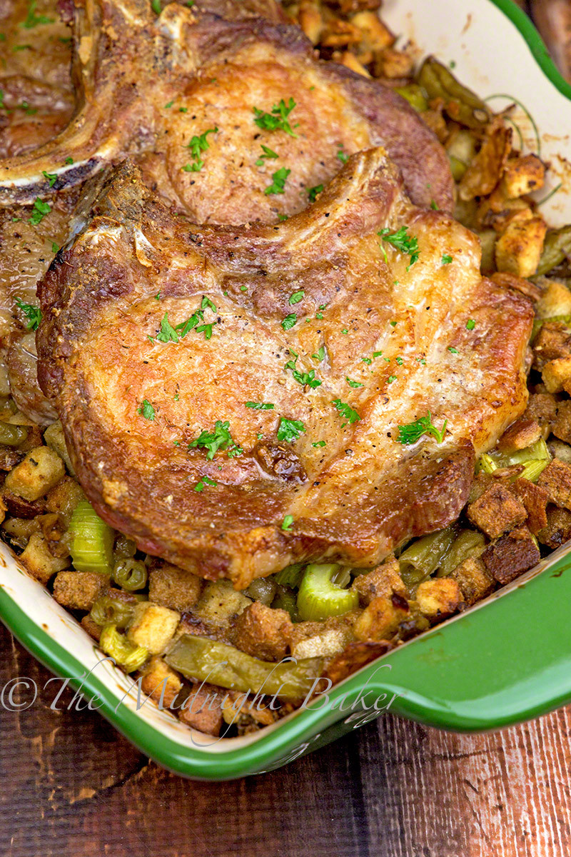 Pork Chops With Stuffing
 Roasted Pork Chops with Savoury Stuffing The Midnight Baker