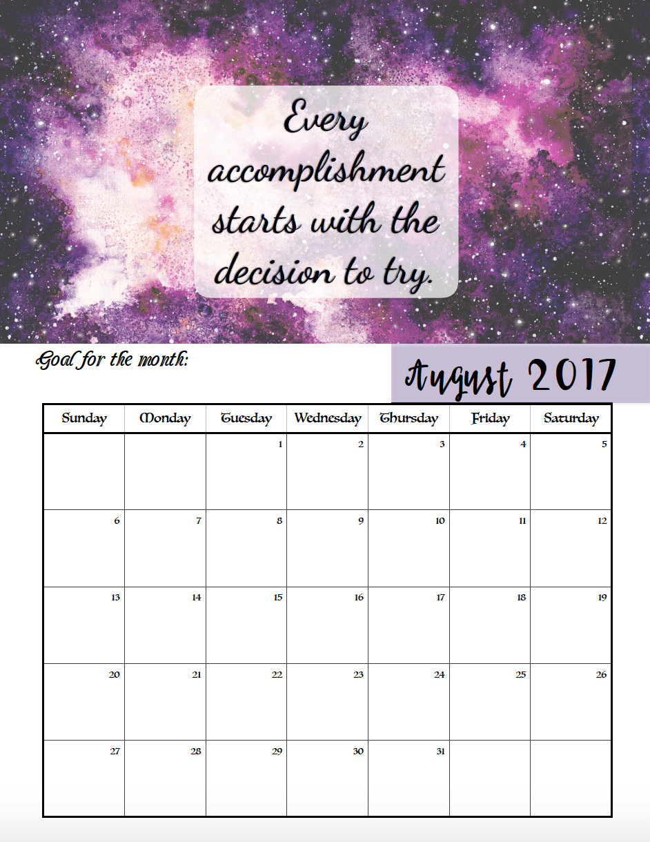 Positive Quotes For 2017
 FREE Printable 2017 Motivational Monthly Calendar