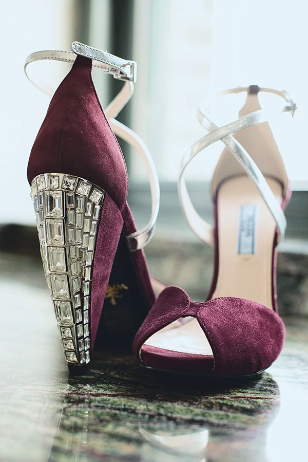 Prada Wedding Shoes
 Burgundy Velvet Prada Wedding Shoes with Crystal Heels