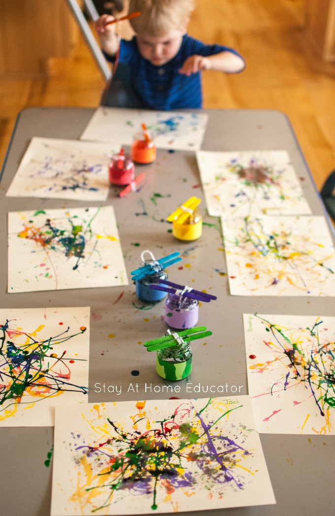 Preschool Artwork Ideas
 Painting with Yarn Process Art Activity for Toddlers