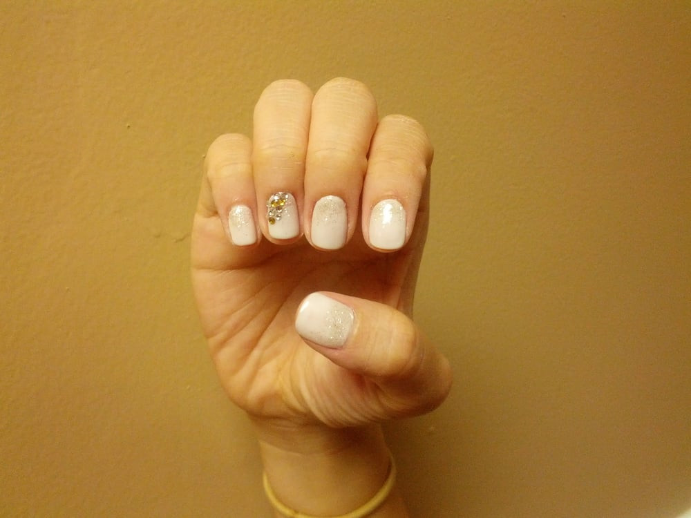 Pretty Nails &amp; Spa
 Simple Ombré Gel Color nails with Crystal Gems Yelp
