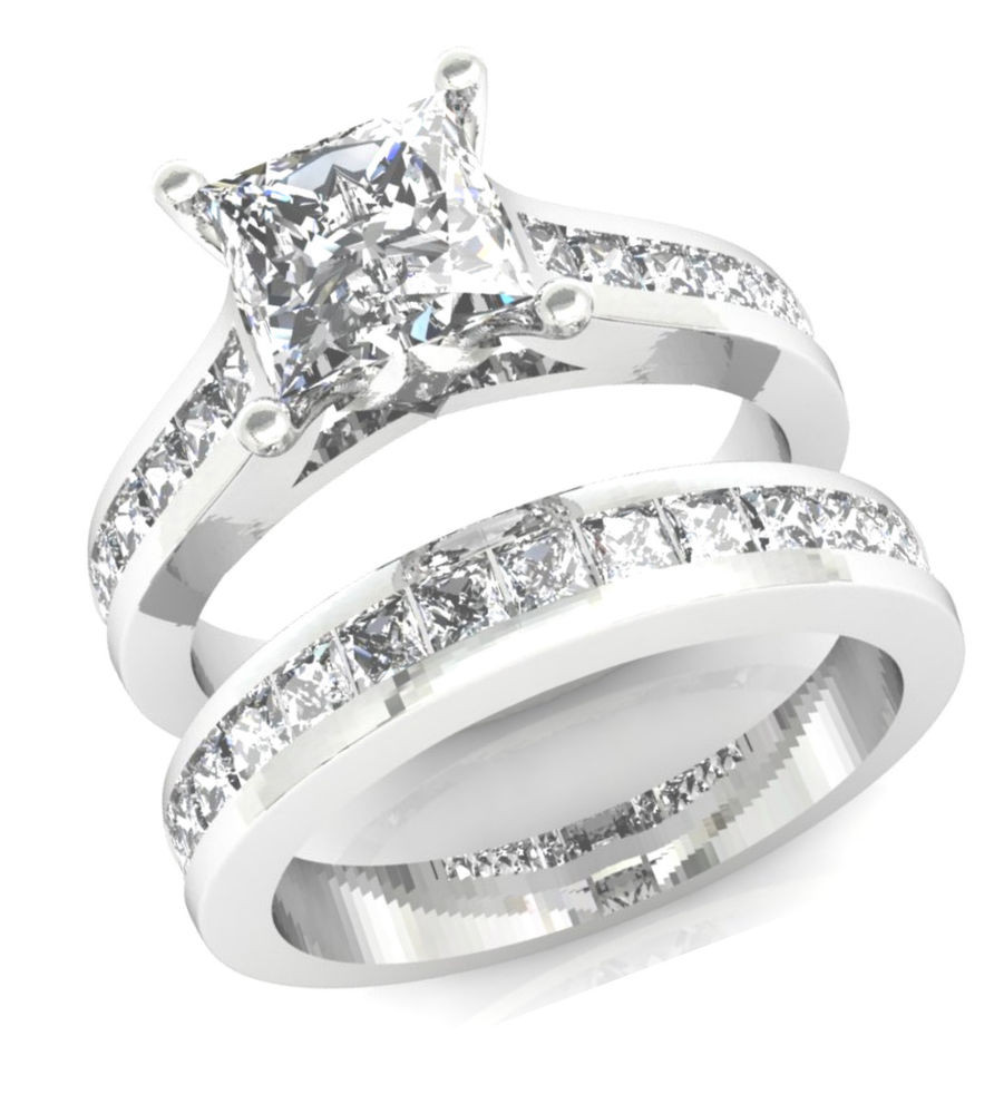 Princes Cut Wedding Rings
 3 2CT PRINCESS CUT CHANNEL SET ENGAGEMENT RING WEDDING