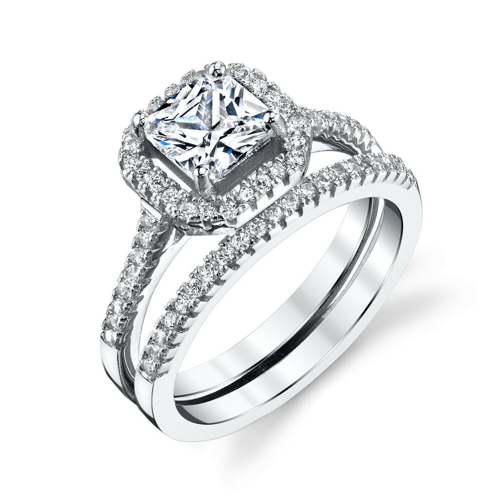 Princes Cut Wedding Rings
 Sterling Silver Princess Cut CZ Engagement Wedding Ring
