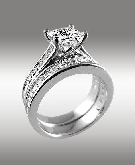 Princes Cut Wedding Rings
 3 66ct Princess Cut Engagement Ring & Matching Wedding