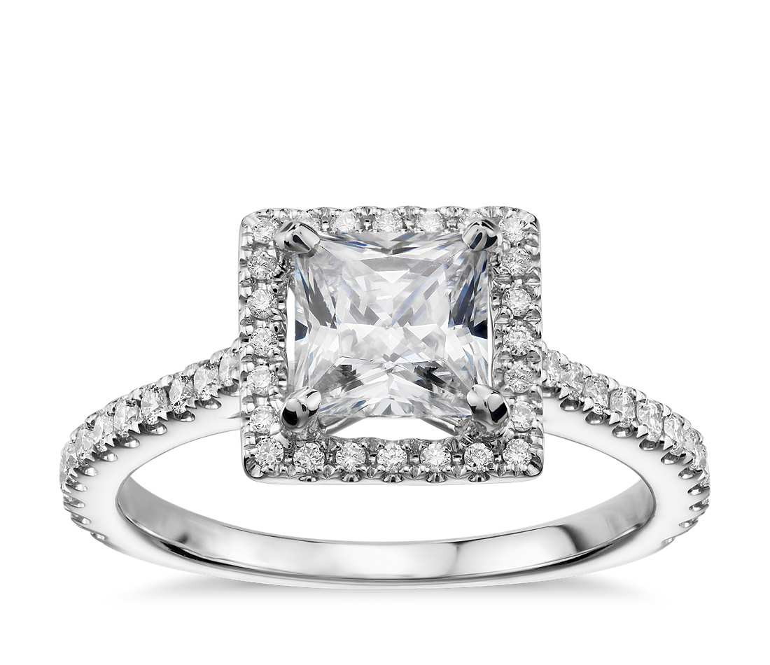 Princes Cut Wedding Rings
 Princess Cut Floating Halo Diamond Engagement Ring in 14k
