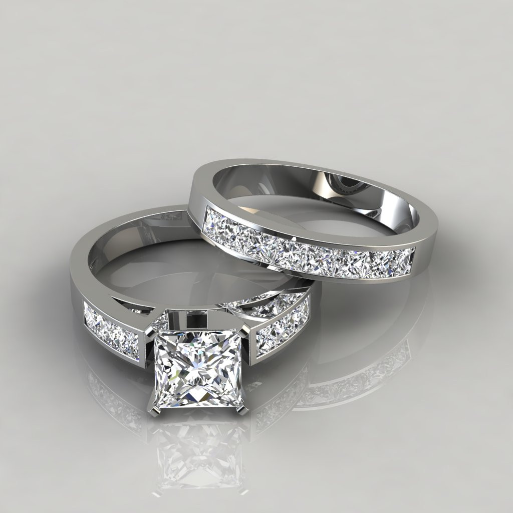Princes Cut Wedding Rings
 Princess Cut Engagement Ring and Wedding Band Bridal Set
