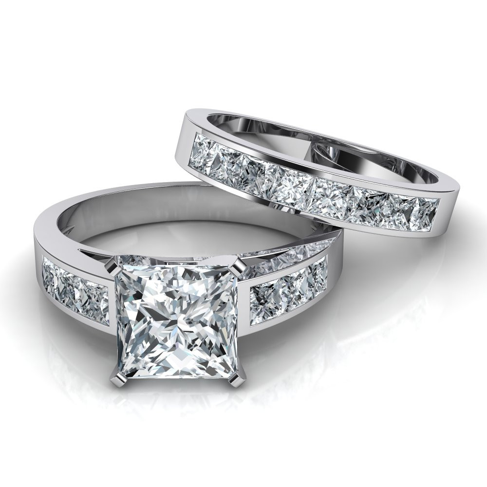 Princes Cut Wedding Rings
 Princess Cut Channel Set Engagement Ring & Wedding Band