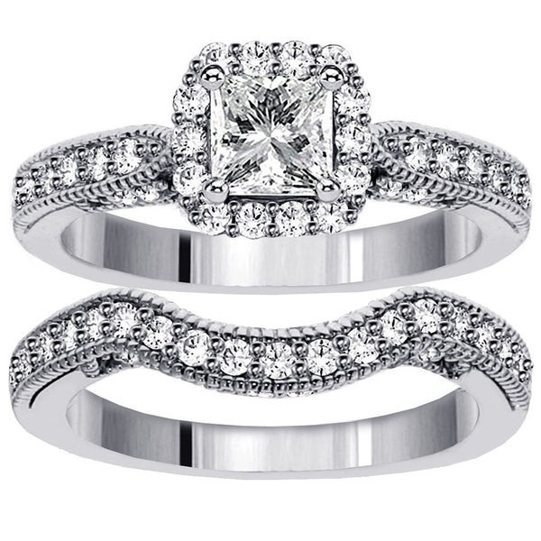 Princess Cut Diamond Bridal Sets
 Shop Platinum 1 3 5ct TDW Halo Designer Princess cut