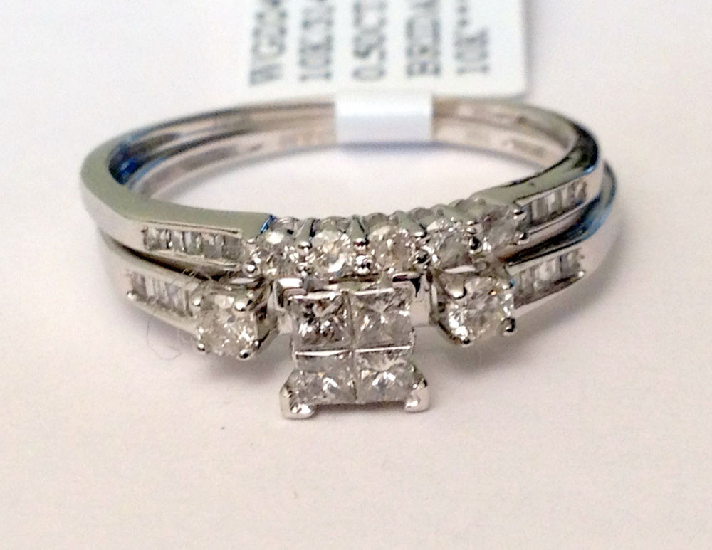Princess Cut Diamond Bridal Sets
 Size 6 White Gold Quad Princess Cut Diamonds Engagement