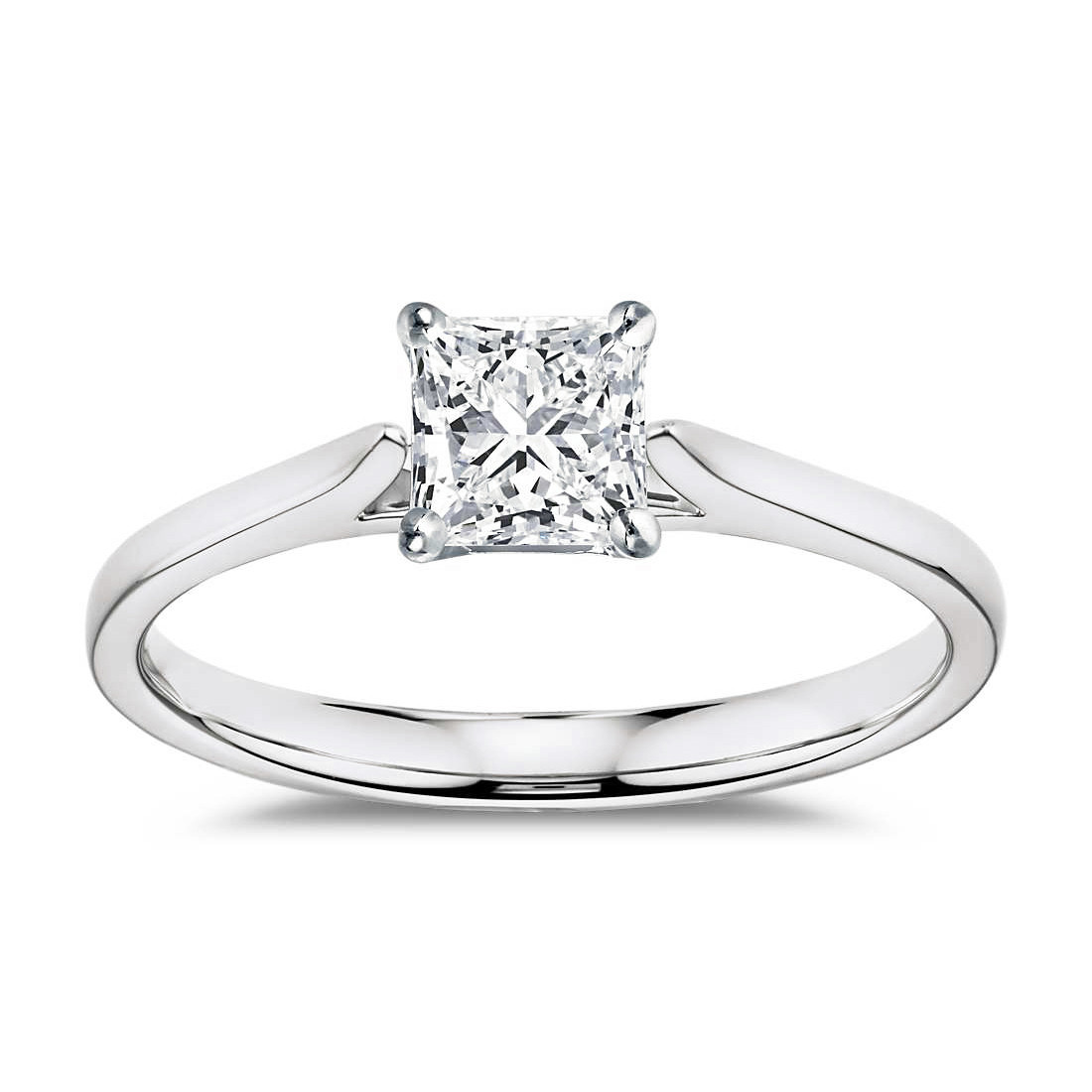 Princess Cut White Gold Engagement Ring
 14k White Gold Certified Princess Cut Diamond Solitaire