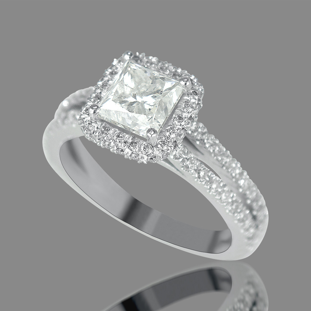 Princess Cut White Gold Engagement Ring
 3 Carat Princess Cut Diamond Engagement Ring F SI1 18K