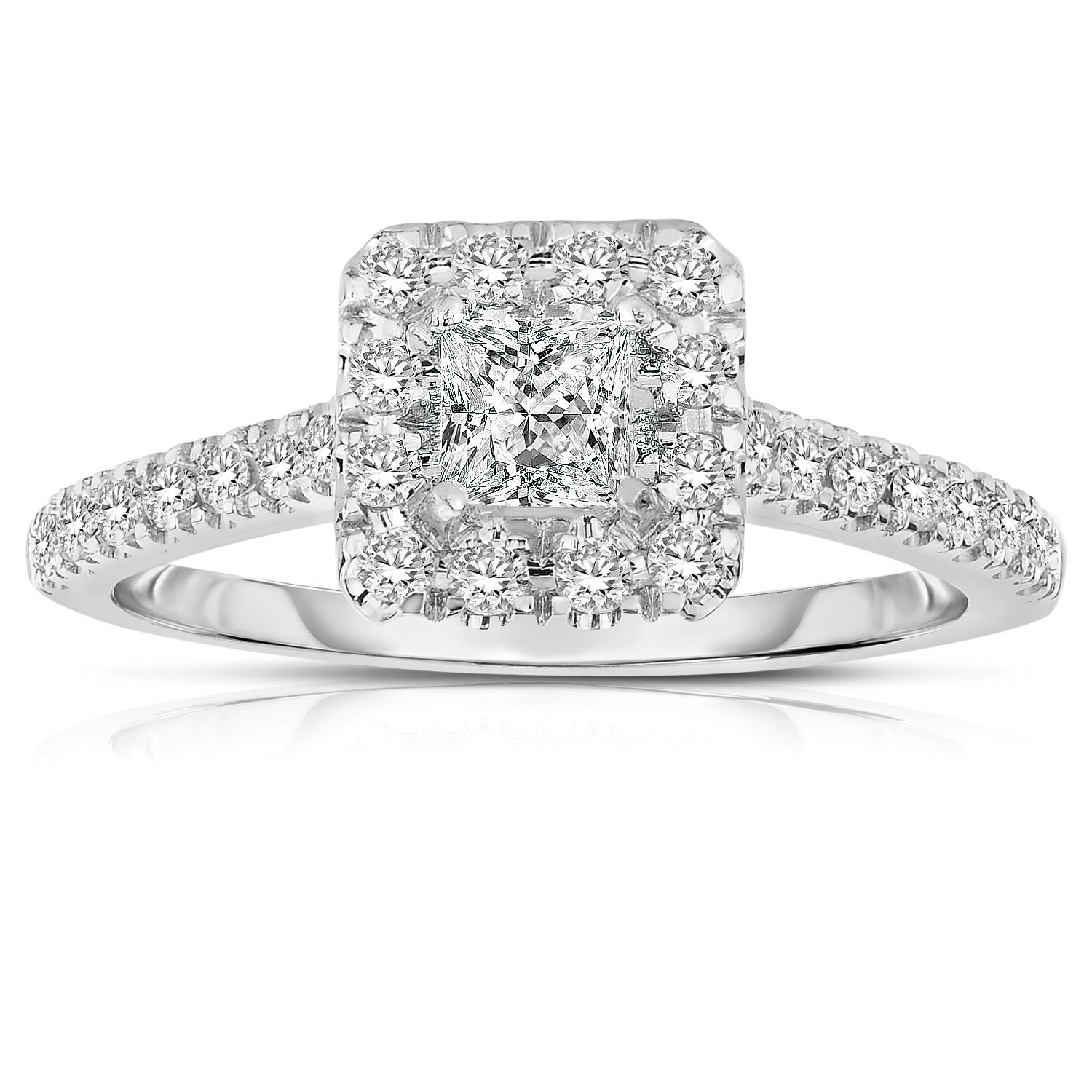 Princess Cut White Gold Engagement Ring
 Half Carat Princess cut Halo Diamond Engagement Ring in