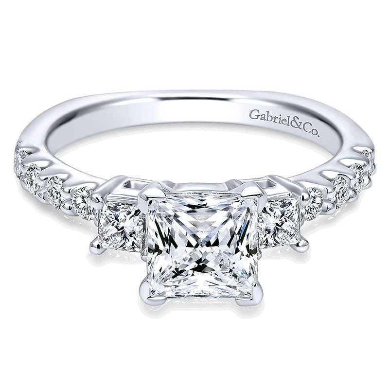 Princess Cut White Gold Engagement Ring
 14K White Gold Diamond 3 Stone Princess Cut With European