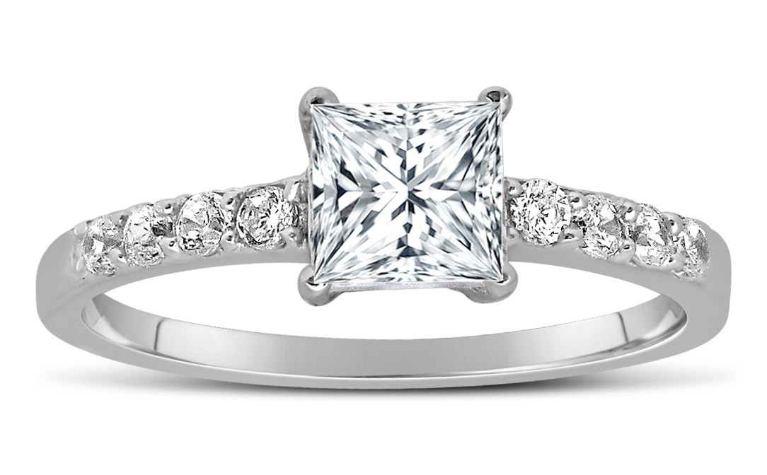 Princess Cut White Gold Engagement Ring
 1 Carat Princess cut Diamond Engagement Ring in 10K White