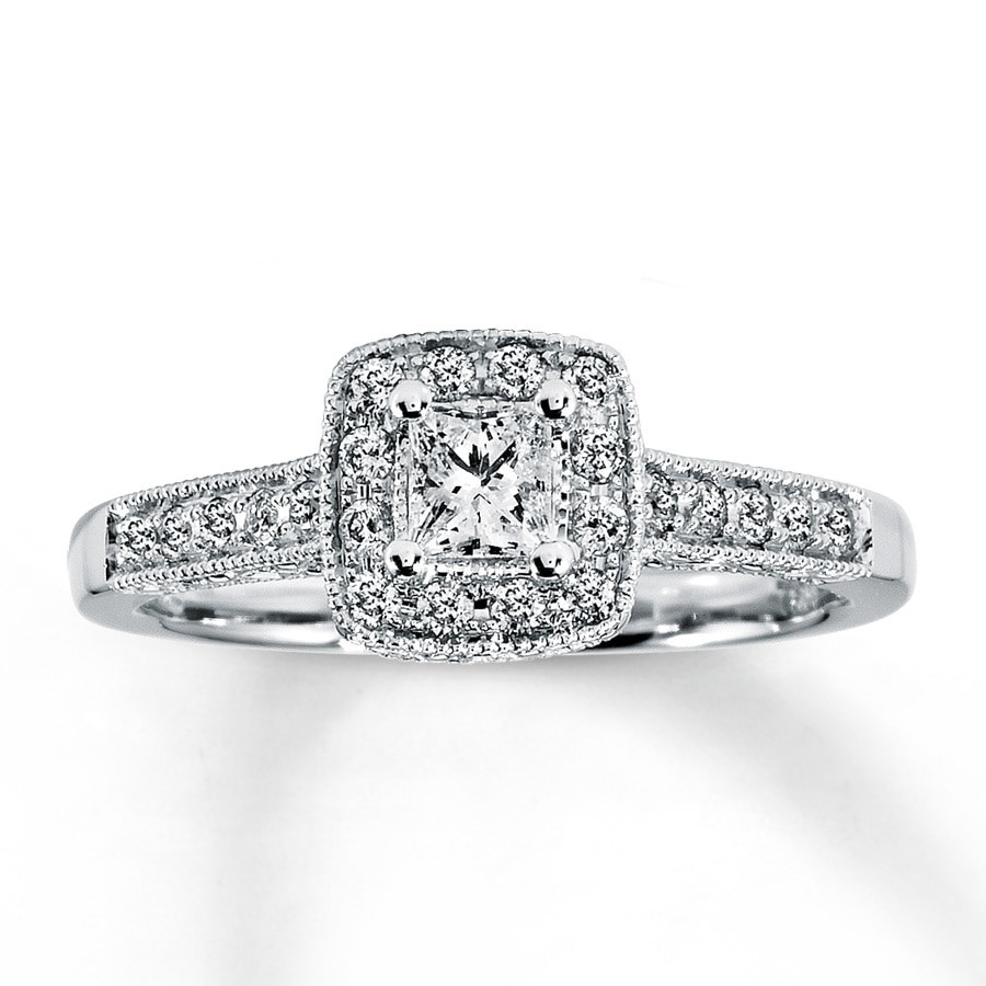 Princess Cut White Gold Engagement Ring
 Diamond Engagement Ring 1 2 ct tw Princess Cut 14K White
