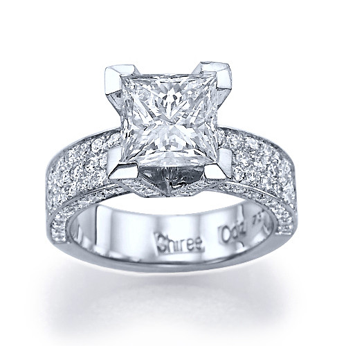 Princess Cut White Gold Engagement Ring
 3 CT VS2 D ENHANCED DIAMOND ENGAGEMENT RING PRINCESS CUT